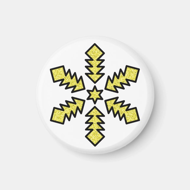 Glittrande snöflinga - Gul stjärna Magnet (Framsidan)