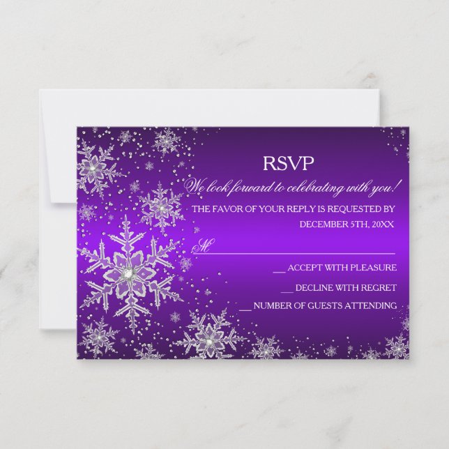 Glittrande Snöflinga Lila Julfest RSVP OSA Kort (Framsida)