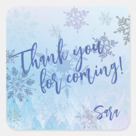 Glittrande snöflinga vinter tack för att du kom fyrkantigt klistermärke