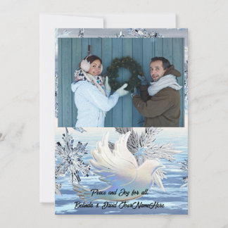 Glittrande snöflingor fredens duva jul julkort