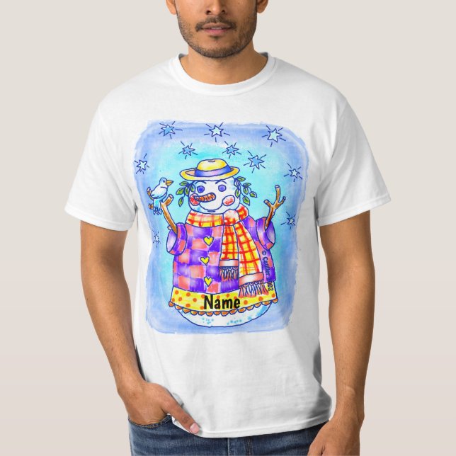 Glittrande Snöman  T Shirt (Framsida)
