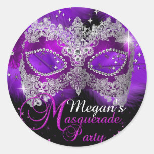 Glittrande spetsmask Purple Masquerade-dekal Runt Klistermärke