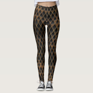 Glittrande svarta och gyllene glitterdrakfjäll leggings