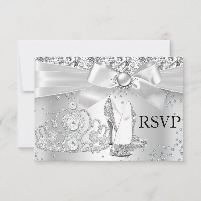 Glittrande Tiara Klackar Silver Sweet 16 RSVP OSA Kort (Framsida)