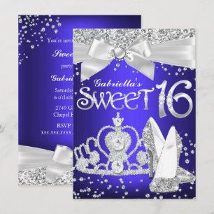 Glittrande Tiara & Klackar Sweet 16 Royalblå lila Inbjudningar