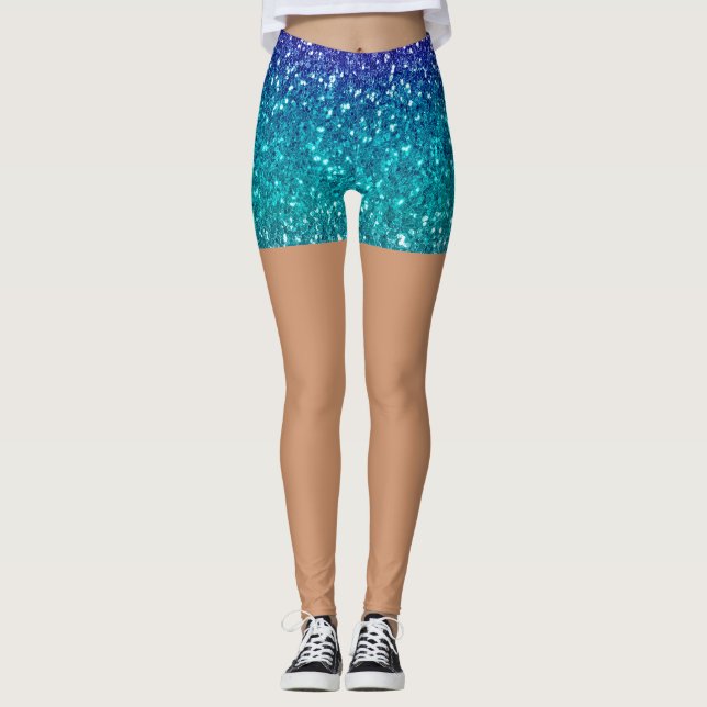 Glittrande turkos blå glitter hudton Kvinnor  Leggings (Framsida)