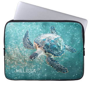 Glittrande turkos havssköldpadda Kust Laptop Fodral