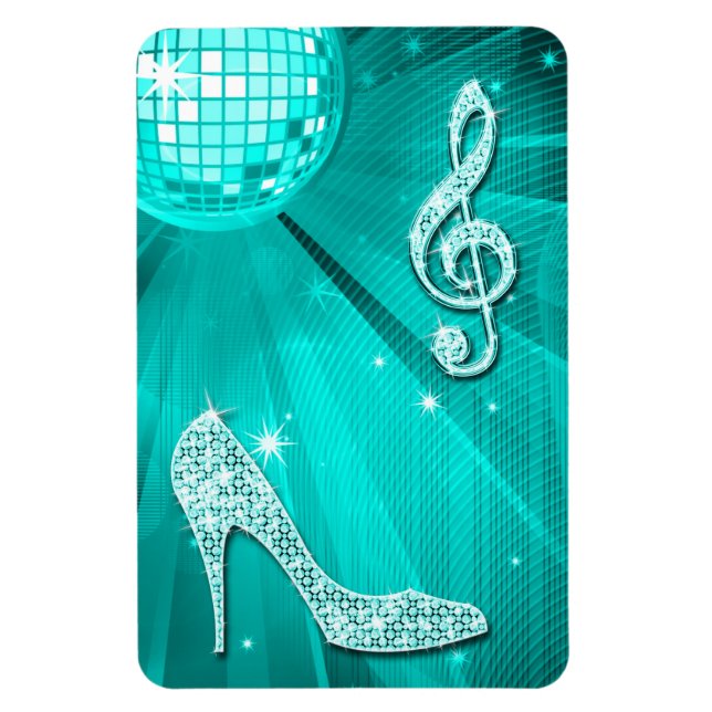 Glittrande turkos musiknot & stiletthäl magnet (Vertikal)