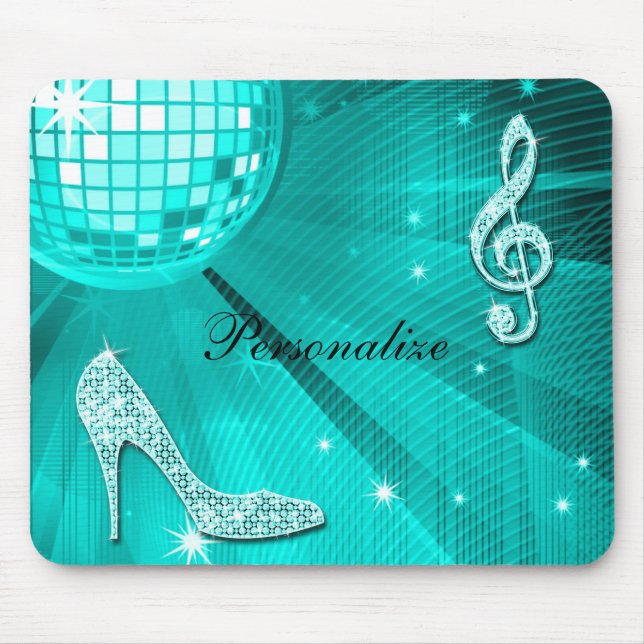 Glittrande turkos musiknot & stiletthäl musmatta (Framsidan)