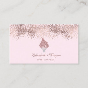 Glittrande visp roséguld dropar bageri rosa visitkort