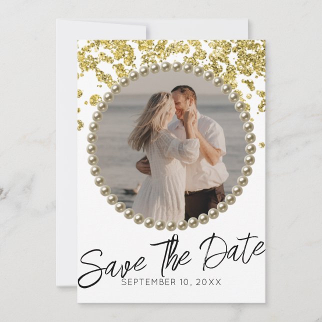 Glittrande Wedding Foto Spara Datum Inbjudningar (Framsida)