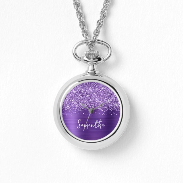 Glittrig ametist lila glam namn armbandsur (Framsida)