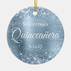 Glittrig blekblå Quinceañera-fotografi Julgransprydnad Keramik