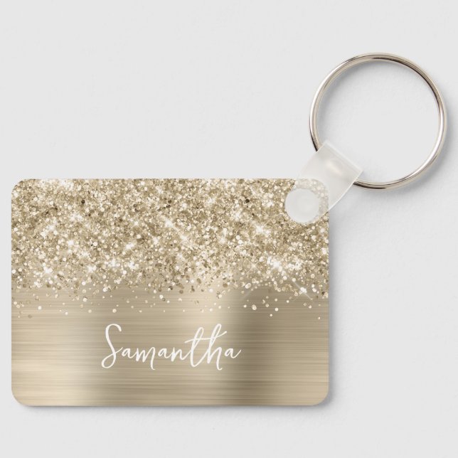 Glittrig blekguld glamouröst namn nyckelring (Framsida)
