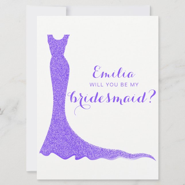 Glittrig brudtärna klänning inbjudningar (Framsida)
