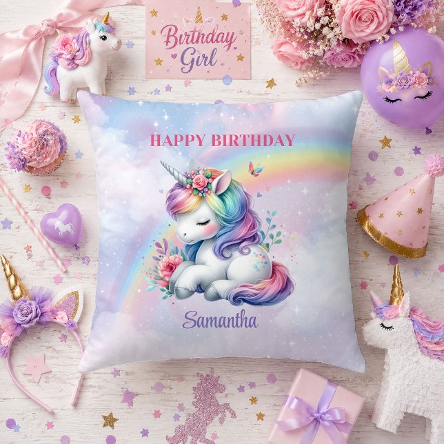 Glittrig Enhörning Pastell Magisk Flickfödelsedags Kudde (Sparkly Unicorn Pastel Magical Girl Birthday Pillow

)