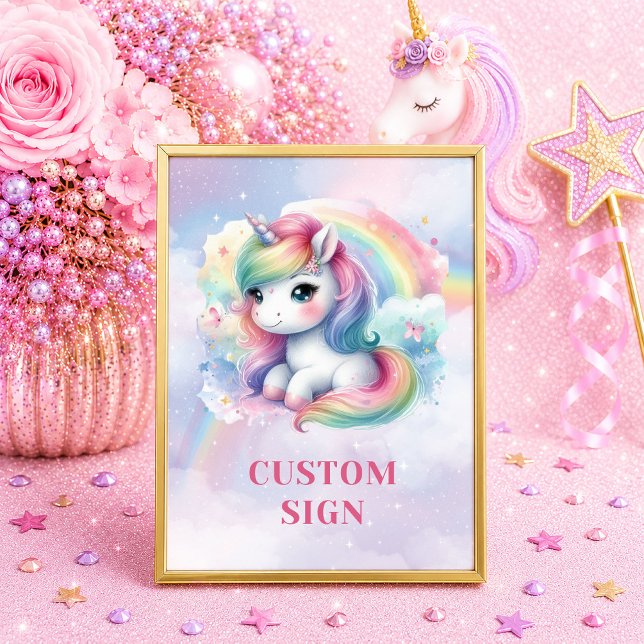 Glittrig Enhörning Pastellfärger Flickas Födelseda Poster (Sparkly Unicorn Pastel Colors Girl Birthday Sign)