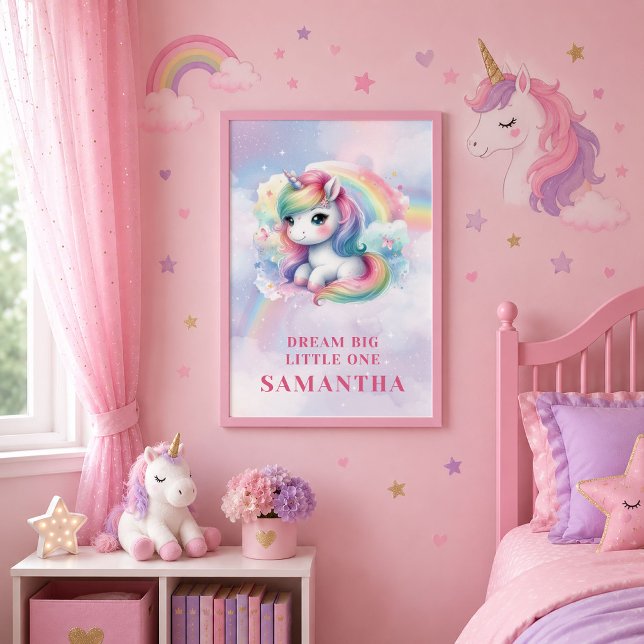 Glittrig Enhörning Pastellfärger Flickas Födelseda Poster (Sparkly Unicorn Pastel Colors Girl Birthday Poster)