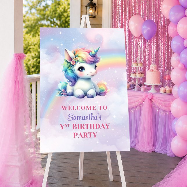 Glittrig enhörning Pastellfärger Flickfödelsedags  Poster (Sparkly Unicorn Pastel Colors Girl Birthday Welcome

)