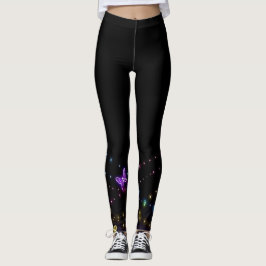 Glittrig fjäril djurtryck på svart leggings