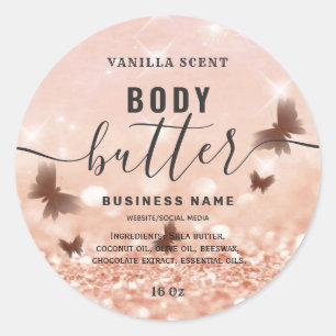 Glittrig fjärilskrift body butter-etikett runt klistermärke