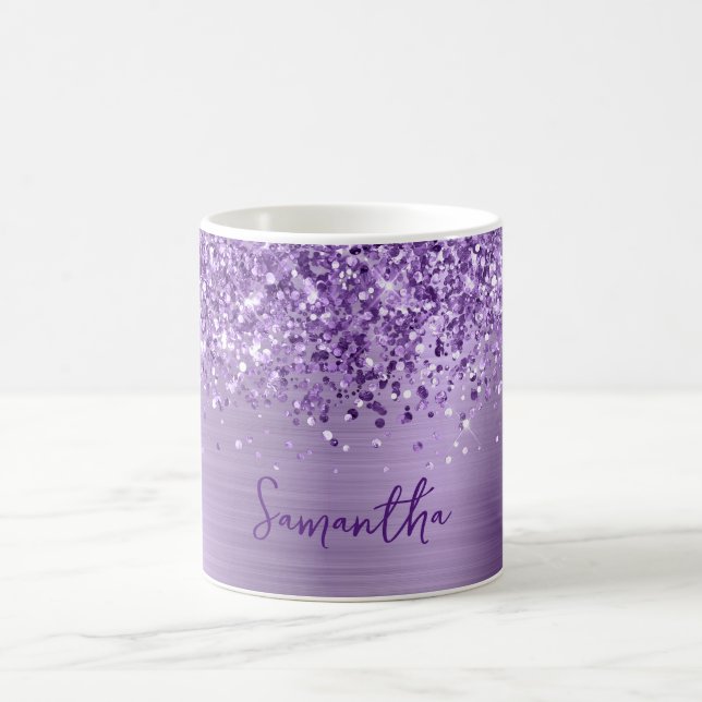 Glittrig Glam Royal Lila Namn Kaffemugg (Center)