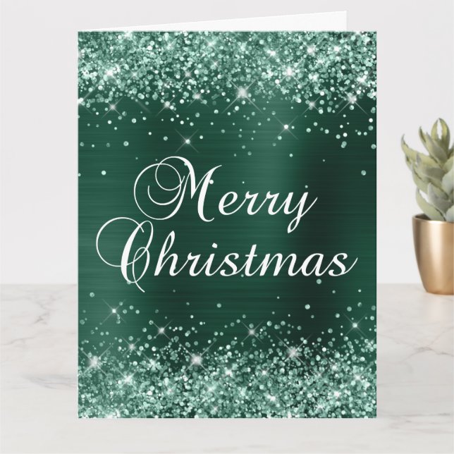 Glittrig grön folie Stor God Jul Kort (Liten växt)