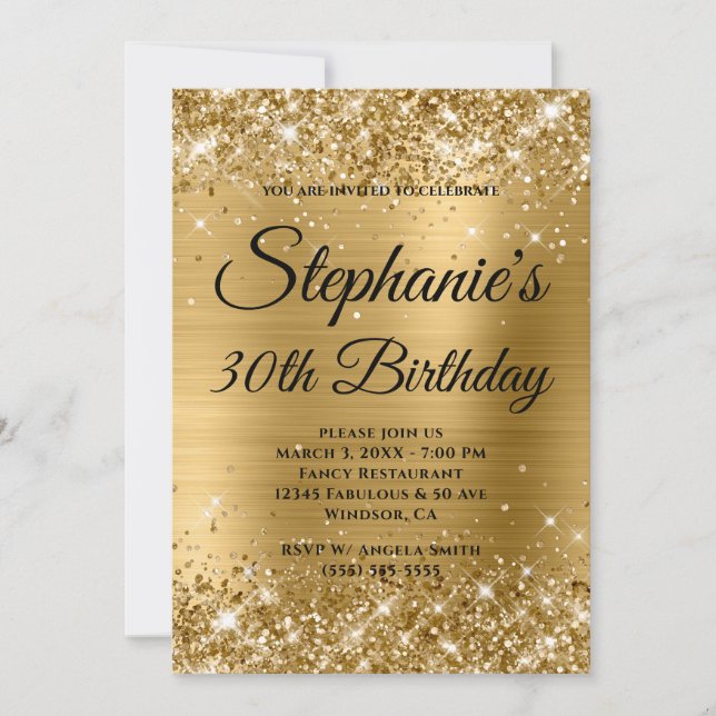 Glittrig Guld Lyxig Monogram 30-årsdag Inbjudningar (Framsida)