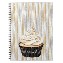 Glittrig Guld Silver Stjärnor Cupcake Firande Anteckningsbok