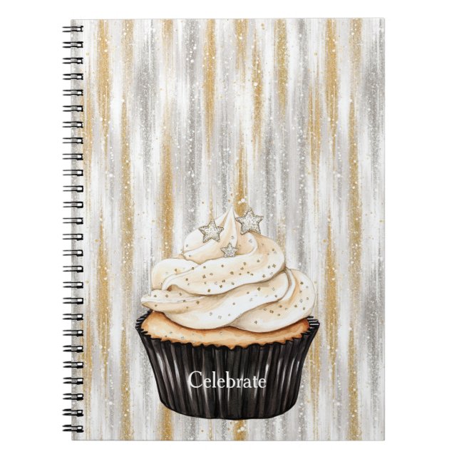 Glittrig Guld Silver Stjärnor Cupcake Firande Anteckningsbok (Framsidan)
