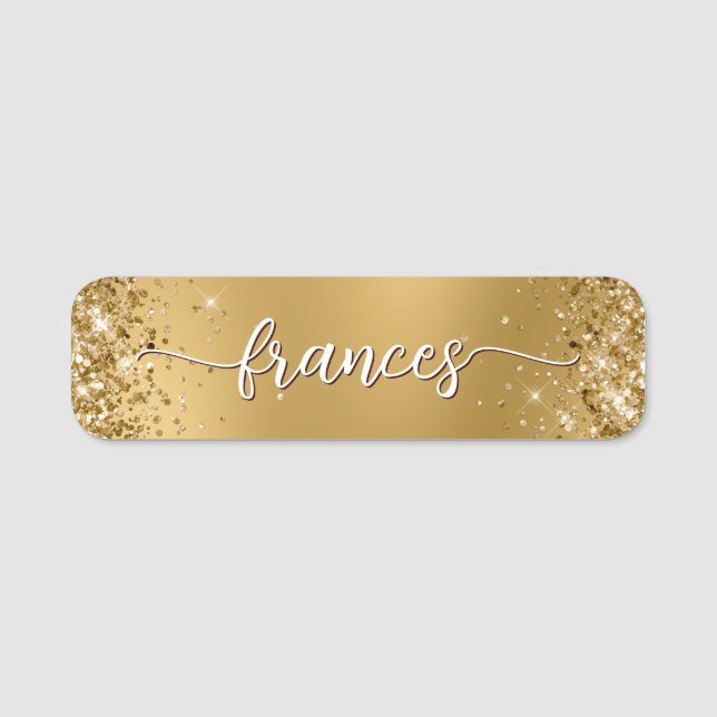 Glittrig guld suddig handskriven skrift namnbricka (Framsida)