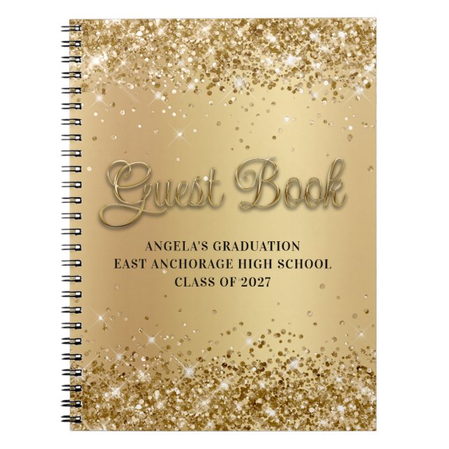 Glittrig guldgradient skola examens gäst anteckningsbok (Framsidan)