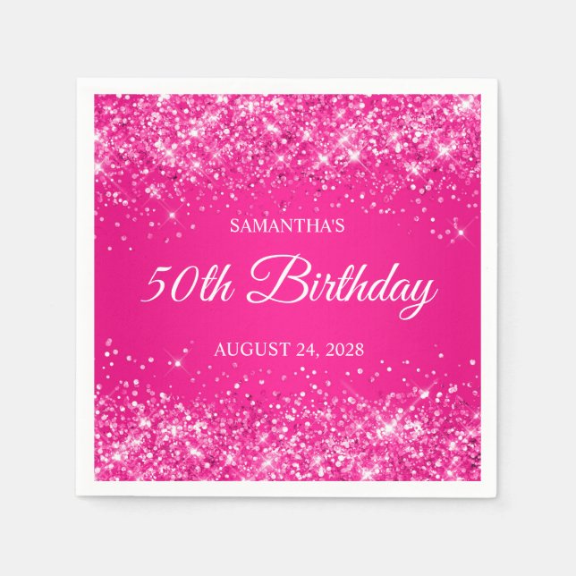 Glittrig het rosa 50-årsdag pappersservett (Framsidan)