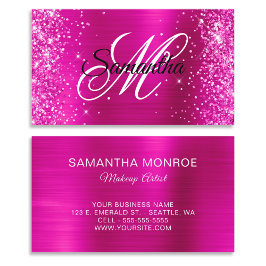 Glittrig het rosa folie fancy monogram visitkort