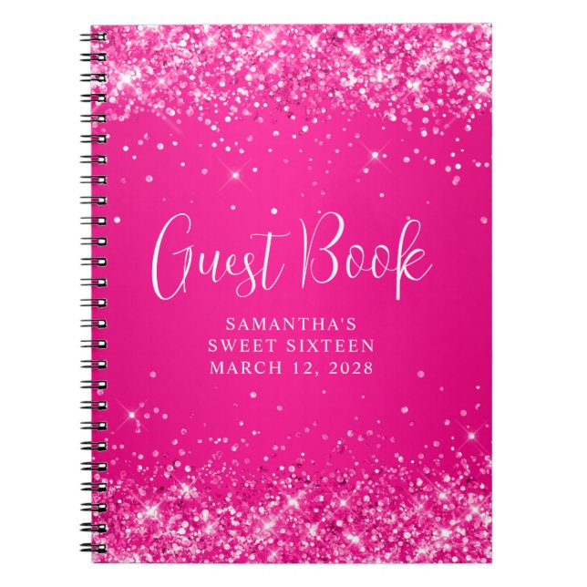 Glittrig het rosa ombré Sweet 16 gästbok Anteckningsbok (Framsidan)