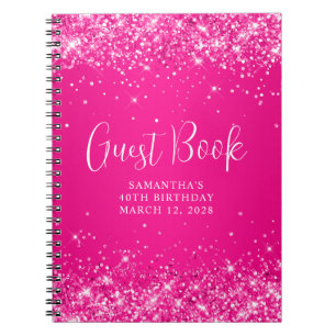 Glittrig Hot Pink Ombre 40-årsfirande Gästbok Anteckningsbok