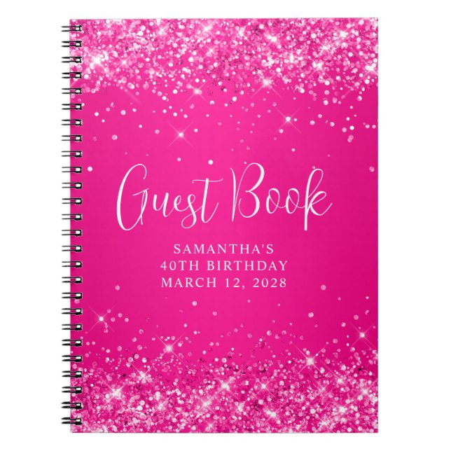Glittrig Hot Pink Ombre 40-årsfirande Gästbok Anteckningsbok (Framsidan)