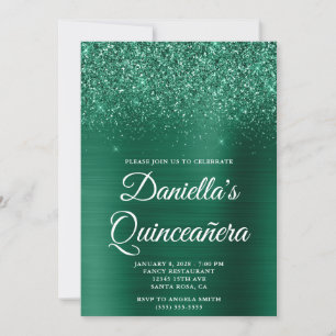 Glittrig Jägare Grön Folie Quinceañera Inbjudningar