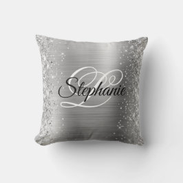 Glittrig Kant Silver Folie Elegant Monogram Kudde