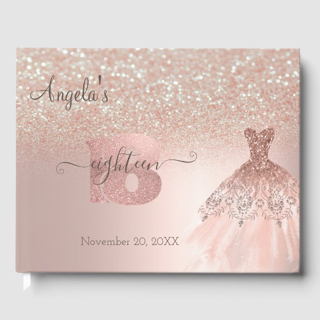 Glittrig klänning Bokeh Roséguld 18-årsdag Gästböcker (Framsida)