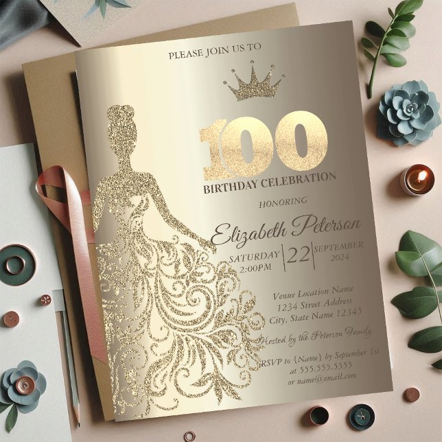 Glittrig klänning, diamanter champagne 100-årsdag inbjudningar (Skapare uppladdad)