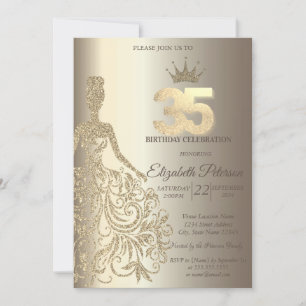 Glittrig klänning, diamanter champagne 35-årsdag inbjudningar