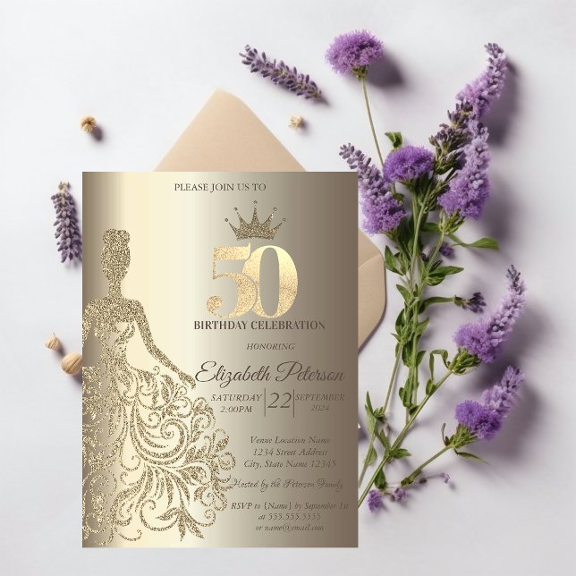 Glittrig klänning, diamanter champagne 50-årsfiran inbjudningar (Skapare uppladdad)