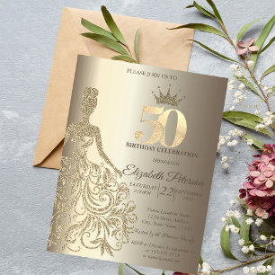 Glittrig klänning, diamanter champagne 50-årsfiran inbjudningar