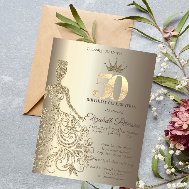 Glittrig klänning, diamanter champagne 50-årsfiran inbjudningar (Skapare uppladdad)