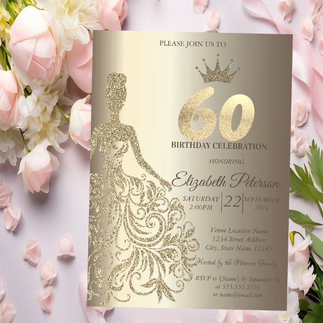 Glittrig klänning, diamanter champagne 60-årsfiran inbjudningar (Skapare uppladdad)