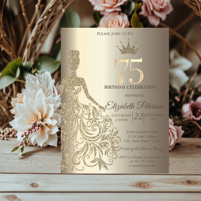 Glittrig klänning, diamanter champagne 75-årsdag inbjudningar (Skapare uppladdad)