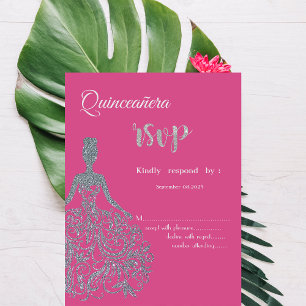 Glittrig klänning Fuschia Quinceanera RSVP Inbjuda Inbjudningar
