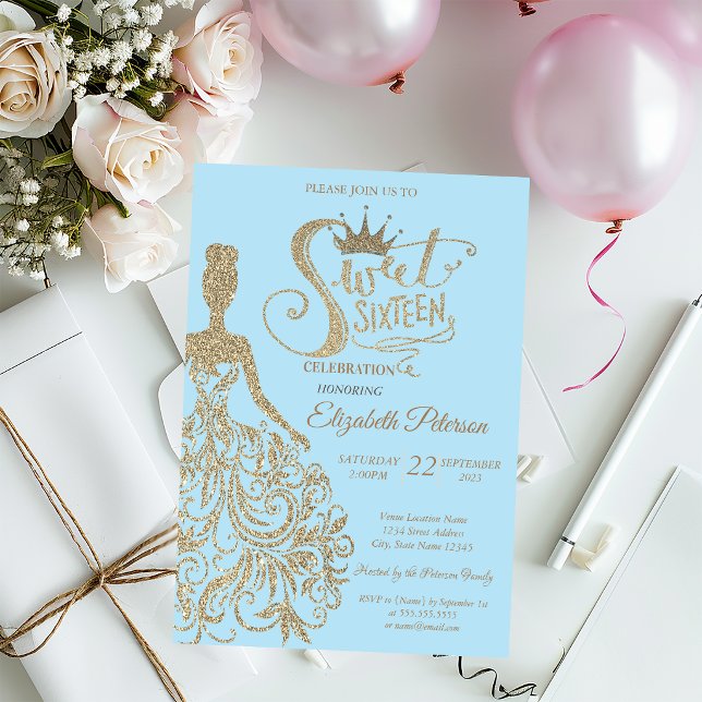 Glittrig klänning, tiara, diamanter Ljusblå Sweet  Inbjudningar (Skapare uppladdad)