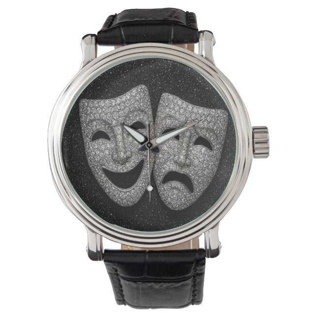 Glittrig komedi & tragedi dramamask armbandsur (Framsida)